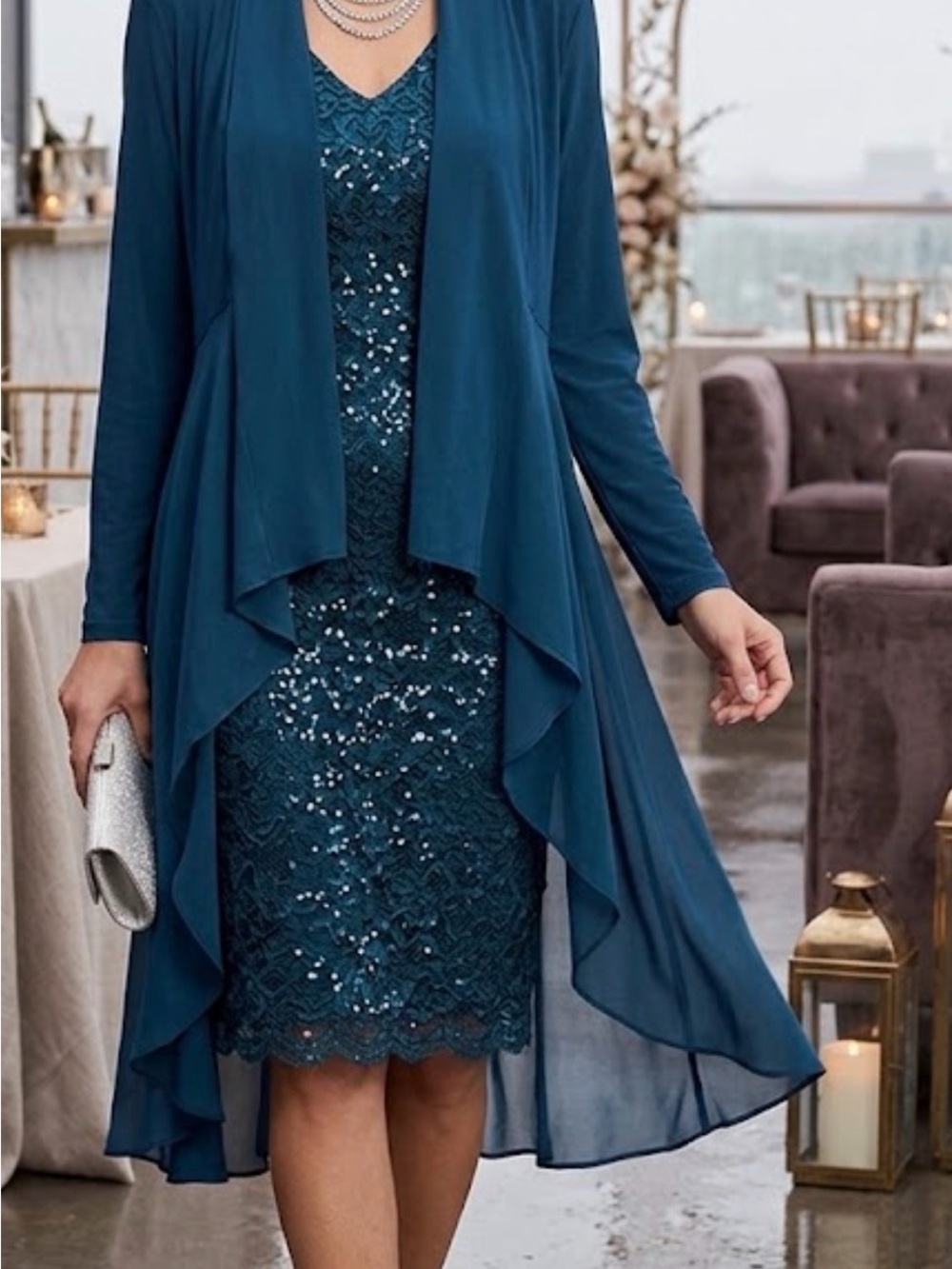 Logo Lounge Women's Navy Long Sleeve Sheer Duster Robe